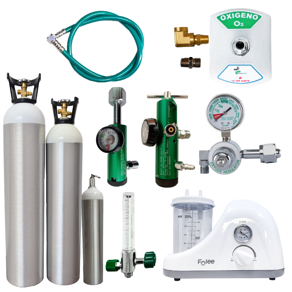 Productos para Dotacion de ambulancias: Cilindros de oxigeno, reguladores de oxigeno, succionadores, tomas de pared para ambulancia y flujometros